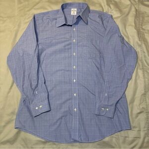 Brooks Brothers Shirt Regent Fit Button Down 17.5-6/7 Blue Plaid 100% Cotton